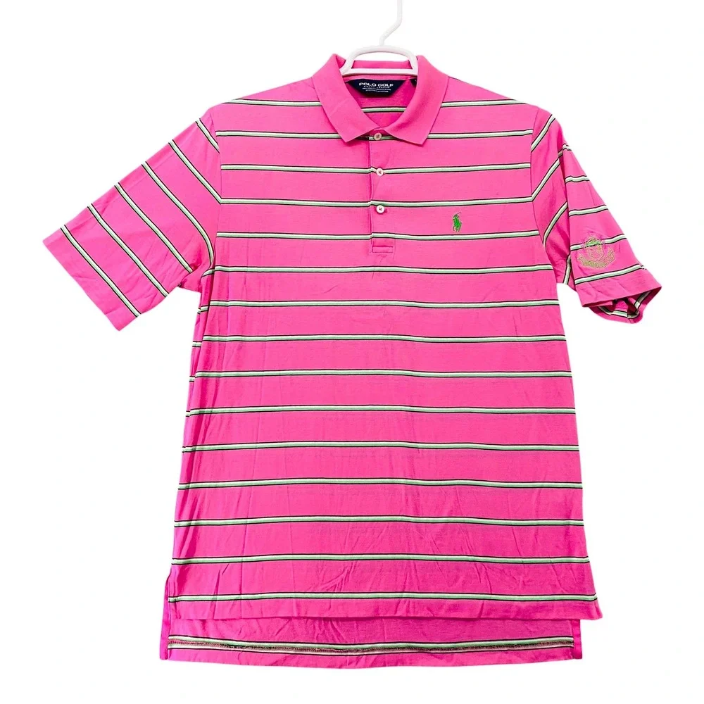 Polo Golf Ralph Lauren Mens Pink Striped Pima Cotton Polo Shirt M - Picture 2 of 10